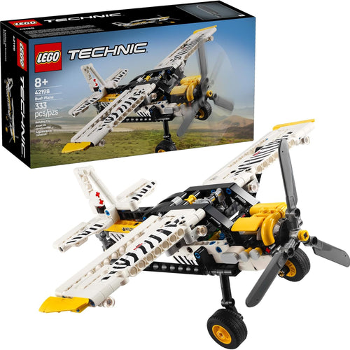 lego technic bush plane toy 42198 buildable airplane model with spinning propeller and 4-cylinder piston engine ages 8+