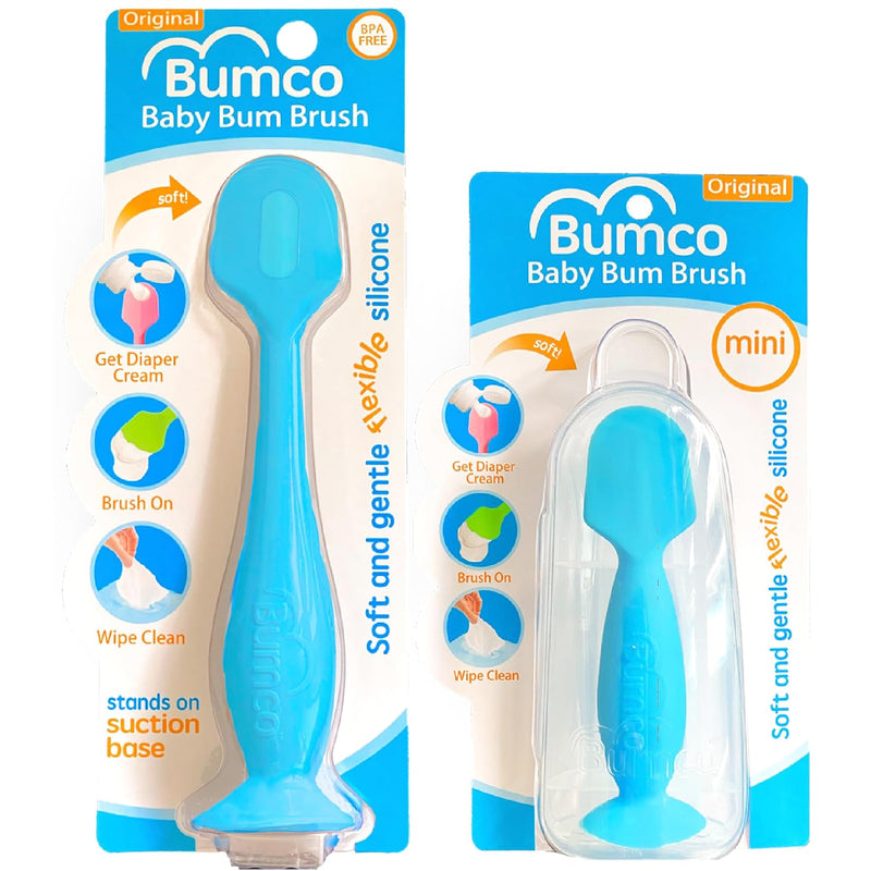 Bumco Baby Bum Brush - Flexible Diaper Cream Spatula Applicator (Blue) | BPA-Free Diaper bag essentials. Mom-invented butt paste spatula and diaper rash cream applicator. Soft, wipe-clean silicone.