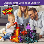 GobiDex Dinosaur Toys Magnetic Tiles Lava Cave Dinosaur World Set - Magnetic Building Blocks for Kids 3-5 5-7 Girls Boys Toys Age 4-6 6-8, STEM Sensory Toddler Birthday Gifts for 3+ Year Old Kids Toy
