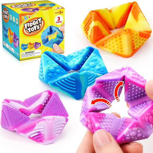 KLT Fidget Sensory Toys for Kids: 3 Pack Textured Flip Toys - Quiet Small Fidgets for Classroom Focus - Stress Relief Toys for Autism & ADHD Calm Down