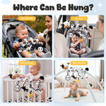 Spiral Car Seat Baby Toys 0-6 Months, Infant Carseat High Contrast Sensory Toys Hanging Stroller Accessories, Newborn Shower Gifts for Baby Boys Essentials Stuff, Cute Black and White Cow