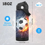 Boys Soccer Water Bottle for School，Kids 18 oz Insulated Stainless Steel Cup with Straw, Double-Wall Vacuum Leakproof