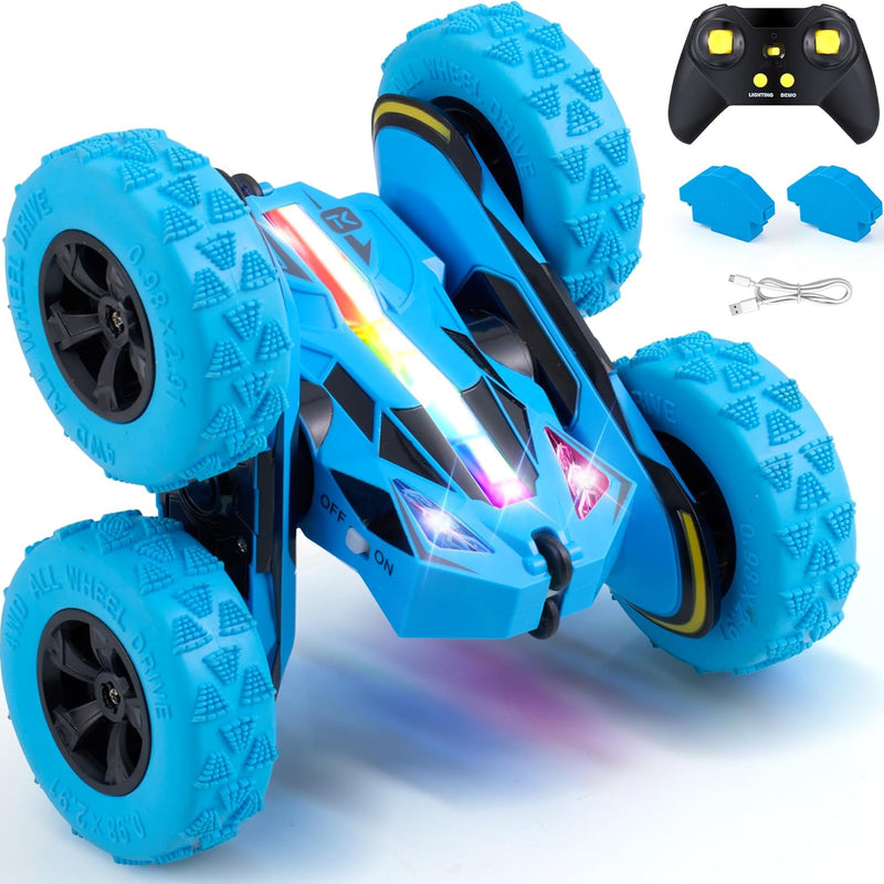 Threeking 4WD stunt RC car with soft lights, green, for kids ages 6-12, unique gift