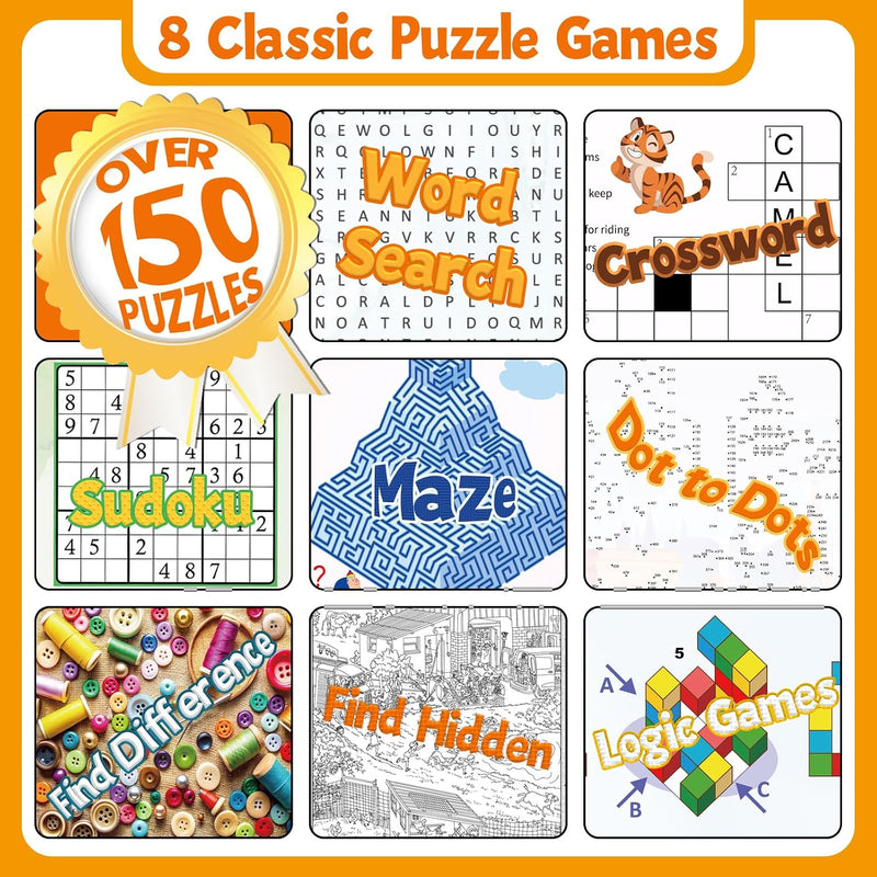 Elfew 4 Pack Activity Book for Adults, 150+ Brain Games, Puzzles Books for Adults, Teens and Seniors, Activities for Adults, Memory Games Includes Word Search, Sudoku, Mazes and More