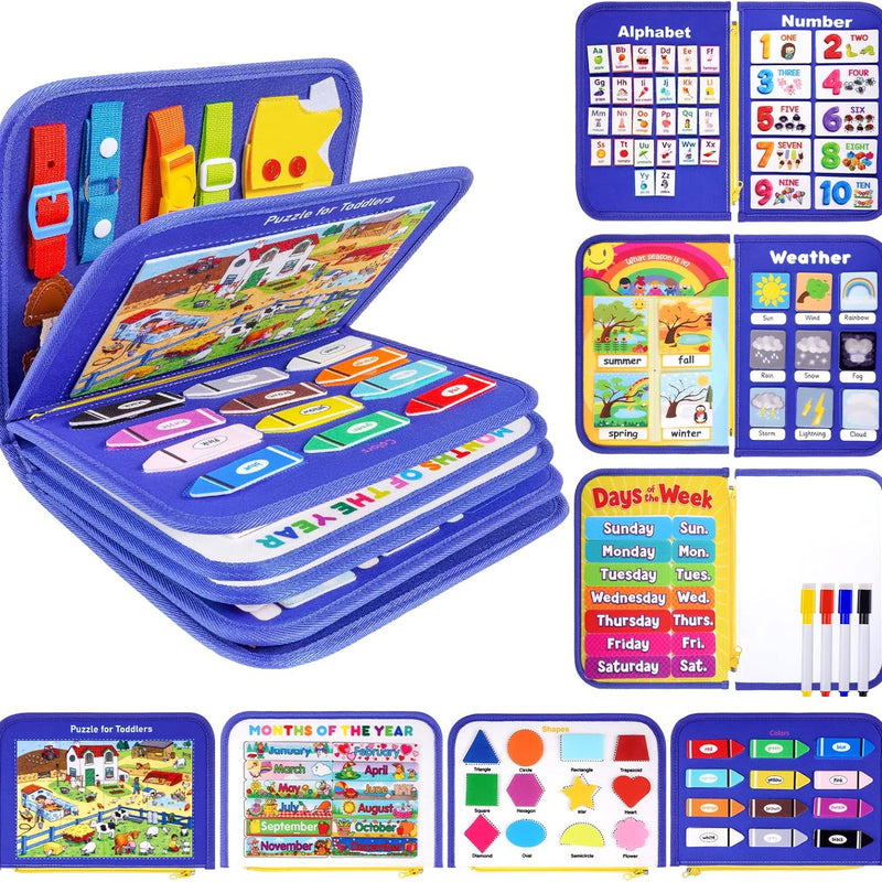 Issray Montessori Toddler Busy Board, 12-Page Educational Activity Book, 24-in-1 Learning Toy for Motor Skills