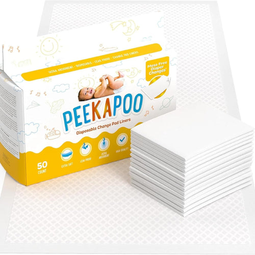 Peekapoo - The Original Disposable Baby Changing Pad Liners – 50 Pack | Super Soft, Waterproof, Ultra-Absorbent, Fragrance-Free, 24 x 18 Inch, Portable, Travel-Friendly, Pee Pads, BPA & PFAS Free