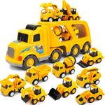 Veslier 5 in 1 Construction Truck Toy with 6 Mini Cars for Kids 3 4 5 6 Years Old