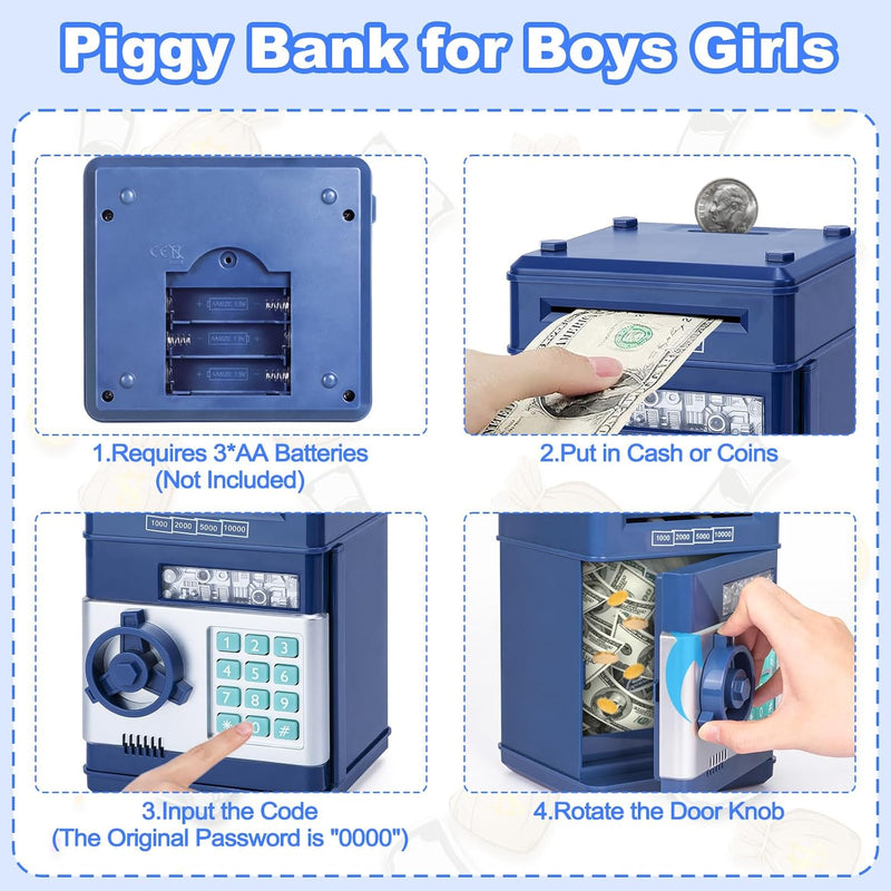 Refasy Piggy Bank Electronic Coin ATM for Kids Age 3-12, Money Savings Box Mini ATM Coin Bank