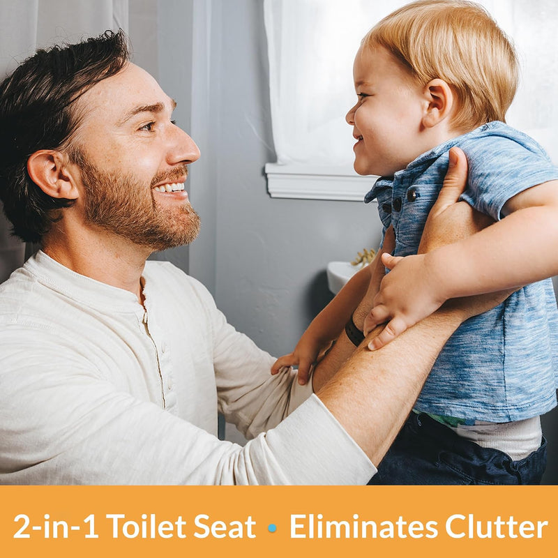 Little2Big Toilet Seat with Built-In Toddler Potty Training Seat, Slow Close, Easy to Install, Made in USA, ELONGATED, White