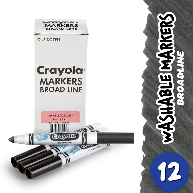 Crayola Washable Markers for Kids - Black (12ct), Bulk Broad Line Markers for School, Classroom Essentials, Teacher Classroom Must Haves for Elementary School