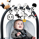 Spiral Car Seat Baby Toys 0-6 Months, Infant Carseat High Contrast Sensory Toys Hanging Stroller Accessories, Newborn Shower Gifts for Baby Boys Essentials Stuff, Cute Black and White Cow