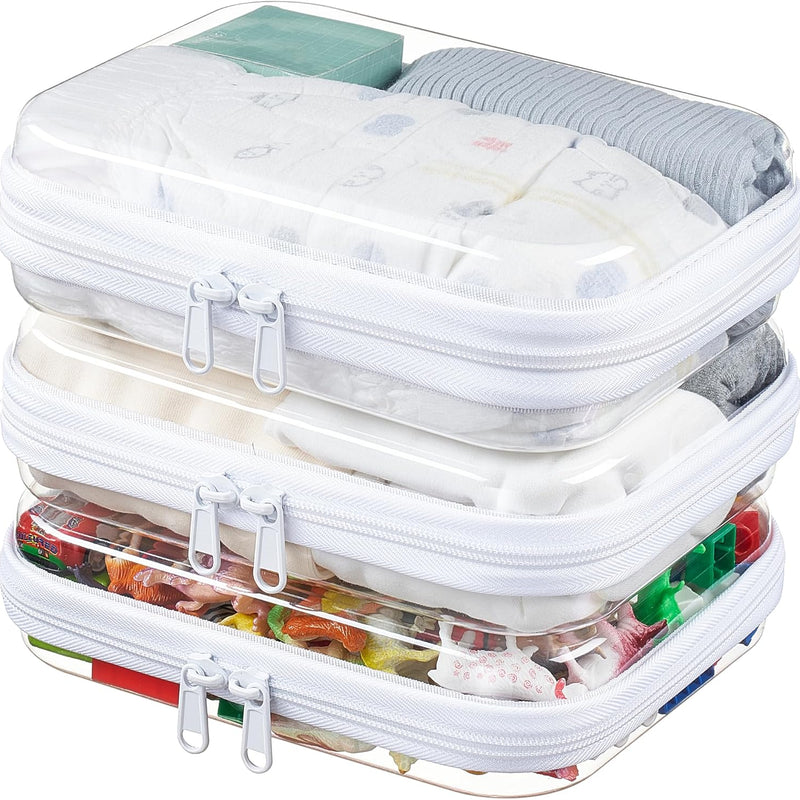 3-Pack Medium Clear Hard Shell Zipper Pouches, Clear Zipper Bags, Hard Case Pouches for Purse & Diaper Bag Organizer, and Travel Essentials (3M)
