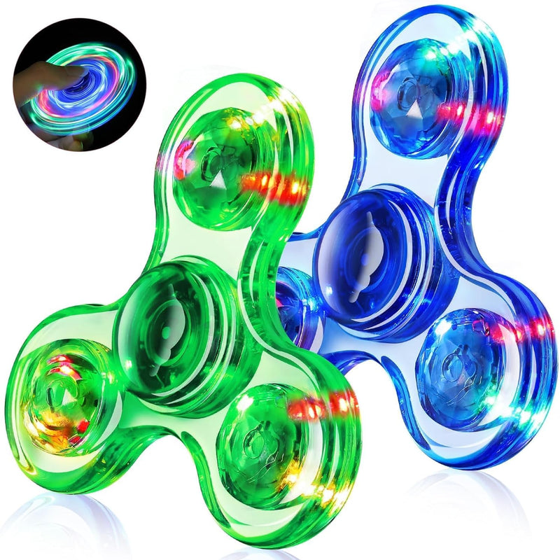 Fidget Spinner 2 Pack, Light up Sensory Fidget Toys Adults Kids 4-8-12 with Autism ADHD, Kids Travel Toys Anxiety Stress Relief Teen Boy Gifts, Classroom Prizes Glow Birthday Party Graduation Gifts