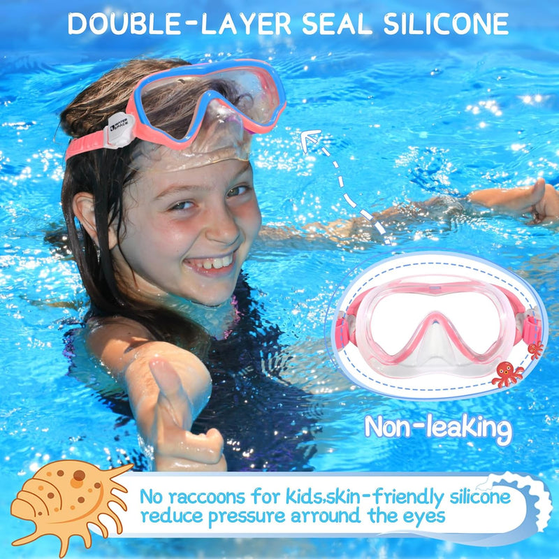 Water Space Kids Swimming Goggles Swim Mask with Nose Cover for Kids Youth 3-15, Anti-Shattered Lens UV Protection No-leak