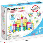 PicassoTiles 100 Piece Set Clear Magnetic 3D Blocks for Kids Creativity Building Playboards Educational