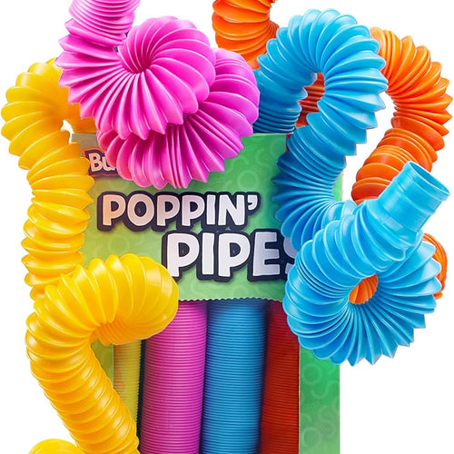 Bunmo Pop Tubes 4-pack Large - Non-Mouthable Fidget Toy for Creative Learning & Fine Motor Practice - Ages 3+