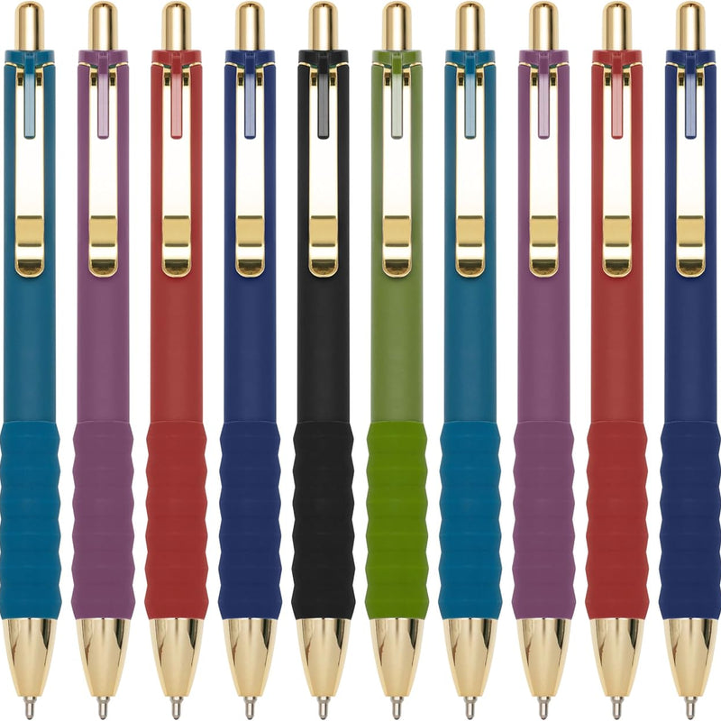 Linbsunne Ballpoint Pens Black Medium Point 1mm Pen with Super Soft Grip Ball Point Pen for Men Women Retractable Pens (gold-12 pcs)