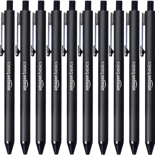 Amazon Basics Retractable Ballpoint Pens with Comfortable Grip for Smooth Writing, Black, Note-Taking, Office and School Supplies, 12-Pack