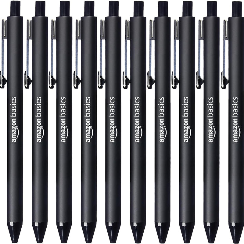 Amazon Basics Retractable Ballpoint Pens with Comfortable Grip for Smooth Writing, Black, Note-Taking, Office and School Supplies, 12-Pack