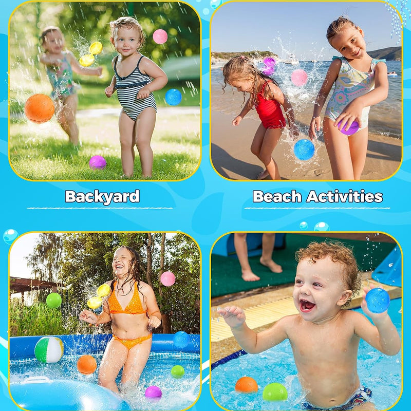 Reusable Water Balloons 12PCS - Summer Water Toys for Pool Beach & Outdoor, Self-Sealing Refillable Water Bombs for Kids Ages 3-14, Magnetic Splash Balls for Kids Fun Games & Activities