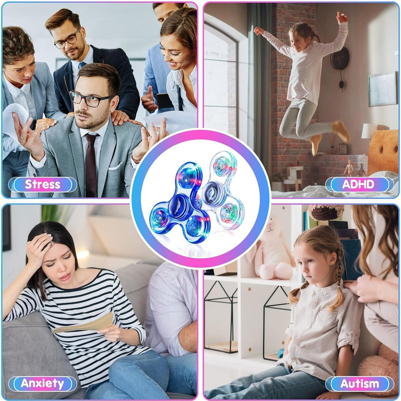 Fidget Spinner 2 Pack, Light up Sensory Fidget Toys Adults Kids 4-8-12 with Autism ADHD, Kids Travel Toys Anxiety Stress Relief Teen Boy Gifts, Classroom Prizes Glow Birthday Party Graduation Gifts