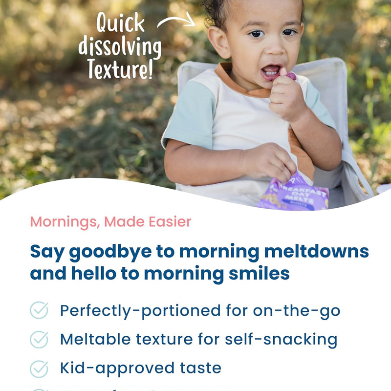 Amara Breakfast Oat Melts - Organic Toddler Snack - Single Serve Fiber-Packed Oat Bites with Real Fruit, No Added Sugar, Quick Dissolving, Strawberry - 12 Pack
