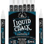 Liquid Chalk Marker Pen - White Dry Erase Marker - Chalkboard Signs, Windows, Blackboard, Glass (6 Pack) 3-6mm Reversible Tip, 3-3mm Fine Tip