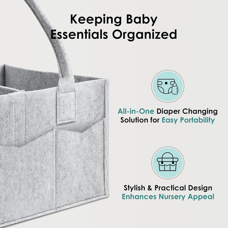 HIPHOP PANDA 2-Pack Diaper Caddy Organizer - Newborn Essentials Baby Registry Must Haves - Sturdy Nursery Storage Bin & Portable Car Caddy for Diapers & Wipes - Grey/Oatmeal Gift Set