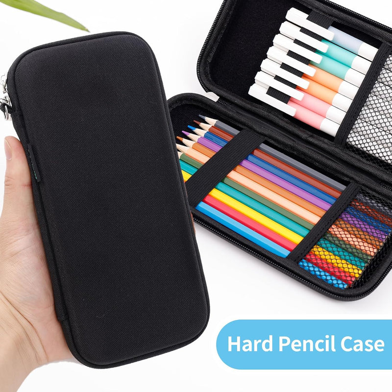 Upgraded Hard Pencil Case Box for Adults,Durable Pen Carrying Case with Zipper-Black