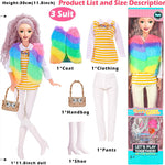 6 Pack Fashion 11.5 inch American Toy Prinecess Dolls Playset with Outfits Dress Design and Accessories Like Handbag Hat Crown Necklace Suitcase (Gift Box Package)