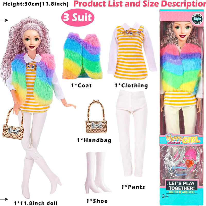6 Pack Fashion 11.5 inch American Toy Prinecess Dolls Playset with Outfits Dress Design and Accessories Like Handbag Hat Crown Necklace Suitcase (Gift Box Package)