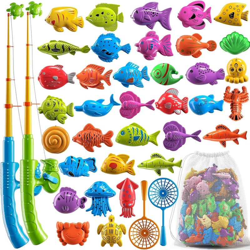 Niplooow Pool Fishing Toys Games for Kids Ages 3-8, Water Table Bathtub Toy with Inflatable Pool Pole Rod Net and Plastic Floating Fish