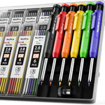 Nicpro Carpenter Pencil with Sharpener, Mechanical Pencils Set with 26 Refills, Deep Hole Marker for Construction, Heavy Duty Woodworking Tools for Architect (Black, Red) - With Case