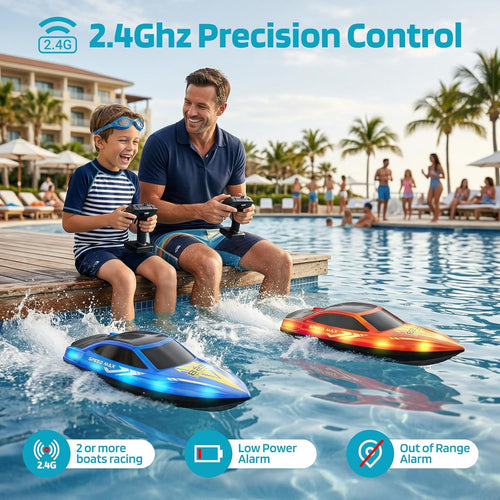 Remote Control Boat for Kids with LED Lights, 2 Speed Modes, Self-Righting, Waterproof RC Boats for Pool, Lake, and River