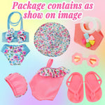 Kajaia 8 Pcs 18 Inch Doll Clothes and Accessories Summer Dolls Swimsuits Beach Playsets Include Doll Swimsuit Bikini Dress Flip Flops Hat Sunglasses Handbag Swim Accessories for 18 Inch Girl Dolls