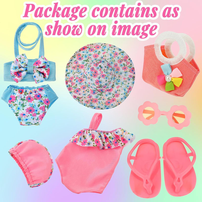 Kajaia 8 Pcs 18 Inch Doll Clothes and Accessories Summer Dolls Swimsuits Beach Playsets Include Doll Swimsuit Bikini Dress Flip Flops Hat Sunglasses Handbag Swim Accessories for 18 Inch Girl Dolls