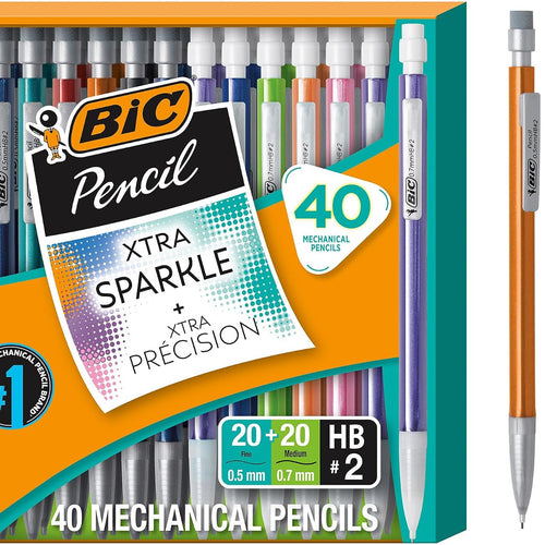 BIC Mechanical Pencils #2 XtraSmooth, 20 .7mm & 20 .5mm, Pack of 40 | Assorted Colored Barrels, Bulk School Supplies for Teachers and Classrooms, 40-Count Pack