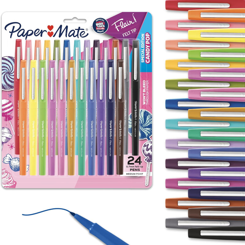 Paper Mate Flair Felt Tip Pens, Medium Point (0.7mm), 24 Count - Back to School, Teacher Supplies, Arts & Crafts