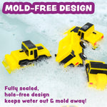 Tub Works® Construction Trucks Mold-Free Bath Toys, 6-Pack | Sealed Design Keeps Moisture Out | Soft, Squeezable & Float on Water