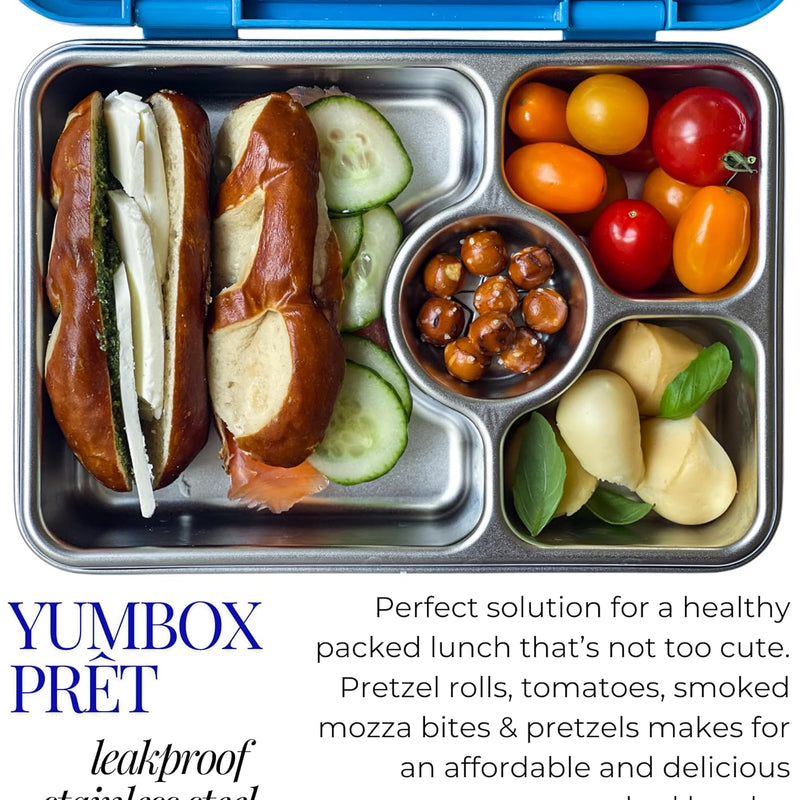 Yumbox Prêt Leakproof Stainless Steel Bento Lunch Box, Normandy Blue | Sandwich-Friendly Layout | Lightweight Design | Fits Most Lunch Bags | Dishwasher Safe (Top Rack)