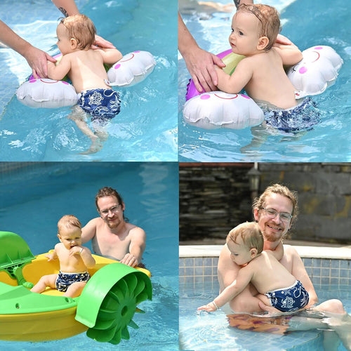ALVABABY Swim Diapers 2pcs Reusable Baby Boy Swim Diaper 0-8 Months Adjustable Snap Washable Infant Toddler Swimming Diaper for Pool Beach & Swim Lessons – Waterproof PUL Leak-Proof UPF 30+ Small Size
