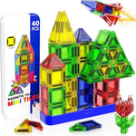 Mini Magnetic Tiles, 40 PCS tin travel magnetic tiles for kids age 3+, STEM educational building set