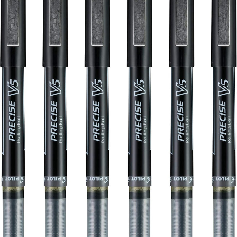 Pilot Precise V5 RT Refillable & Retractable Rollerball Pens, Extra Fine Point Pens 0.5 mm, Black, Pack of 6 - Ideal for School, Journaling & Office Writing