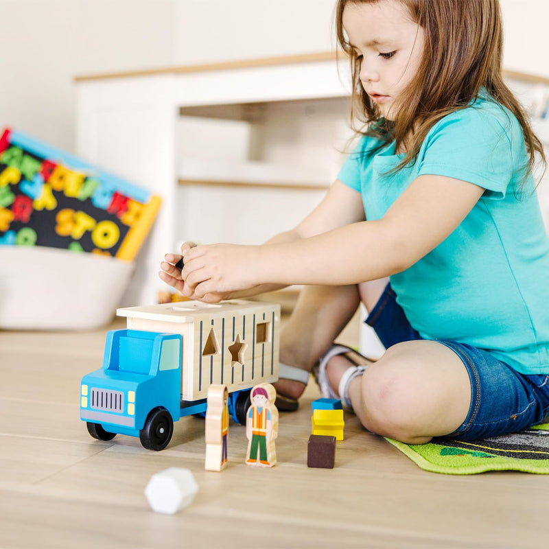 melissa & doug shape-sorting dump truck wooden toy for toddlers with montessori blocks and figures