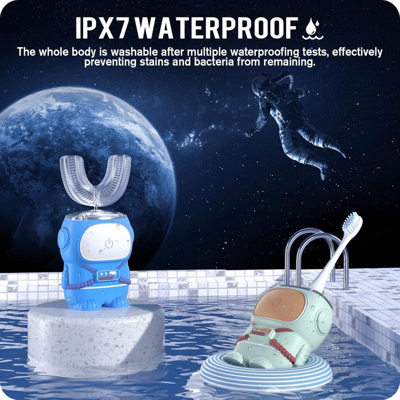 RexCodar Ultrasonic Kids Electric Toothbrush, IPX7 Waterproof, 5 Modes, Cartoon Astronaut, 60S Timer