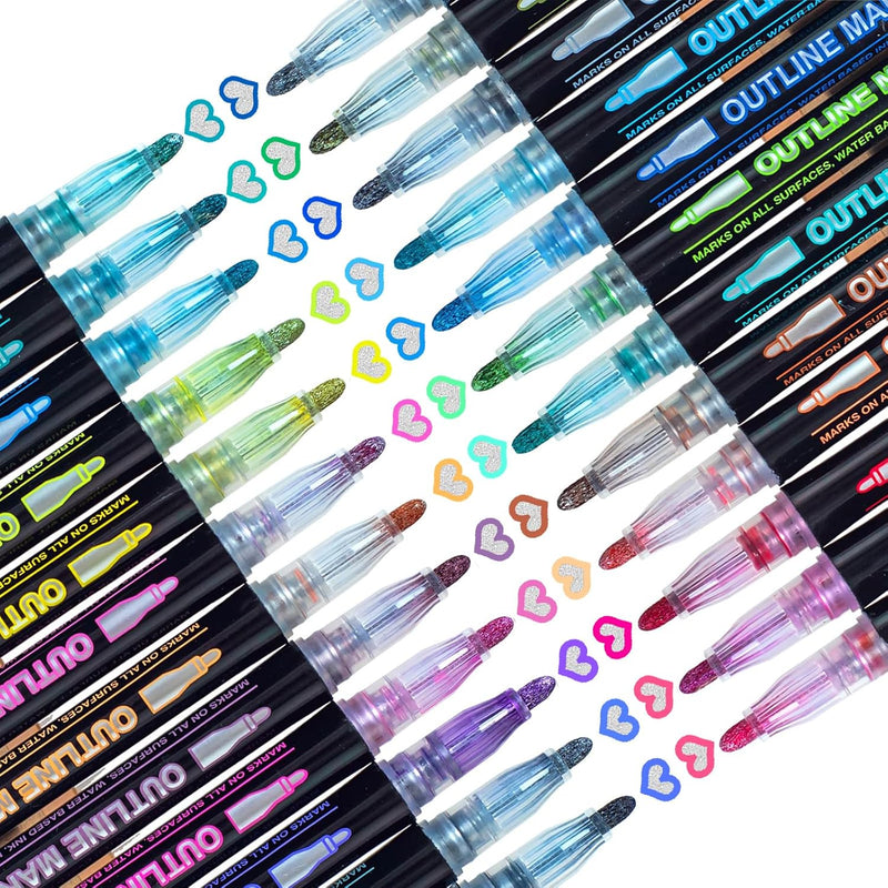 Glitter Markers Self Outline Pens Metallic: 12 Shimmer Tween Teen Girl Gifts Trendy Stuff,Drawing Art Supplies Kids 6-8 9-12 10-12,Arts Crafts Kids Ages 8-12 Year Old,Cute Cool Fun Crafts Girls 8-12