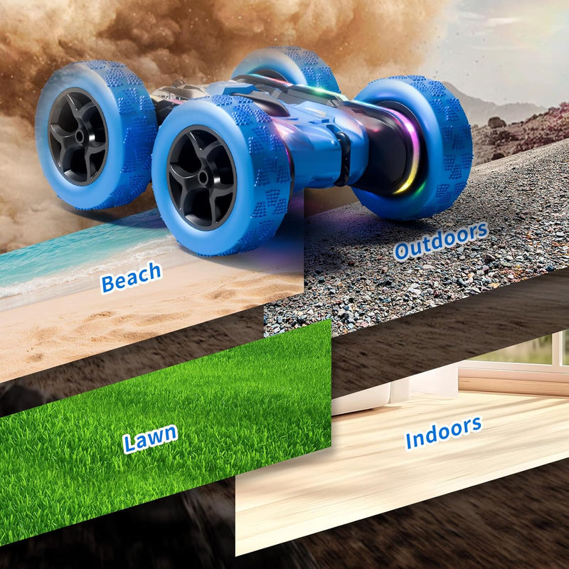 Remote Control Stunt Car 4WD 360° Flip Double-Sided RC Car with LED Light Bar and 2.4GHz Outdoor Play for 6-12 Year Old Boys