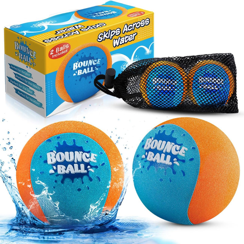 Bambilo Water Skipping Ball | 2-Pack Bounce Balls | Water Bouncing Beach Balls & Grip Ball | Pool Toys for Kids Age 5-8-12 | Great Summer Water Toy for Beach Swimming Pool River Lake