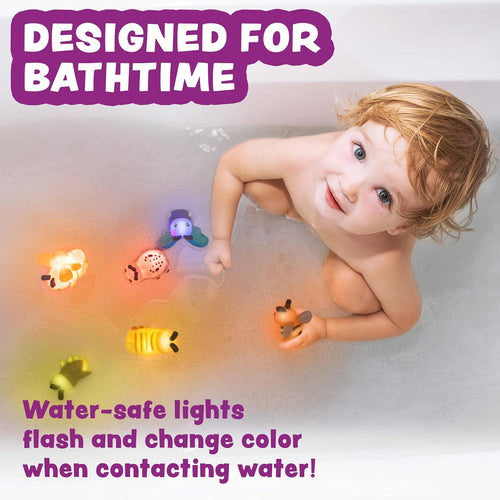 Tub Works Bugs Light Up Bath Toys, 6-Pack - Water-Activated Color-Changing Sensory Toys for Toddlers