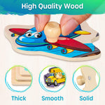 SYNARRY Wooden Puzzles for Toddlers 1-3, 6XSET Puzzles for Toddlers 2-4 with Rack, Learning Alphabet Number Animal Dinosaur Vehicle for Kids, Education Toys for 2 3 Years Boys Girls